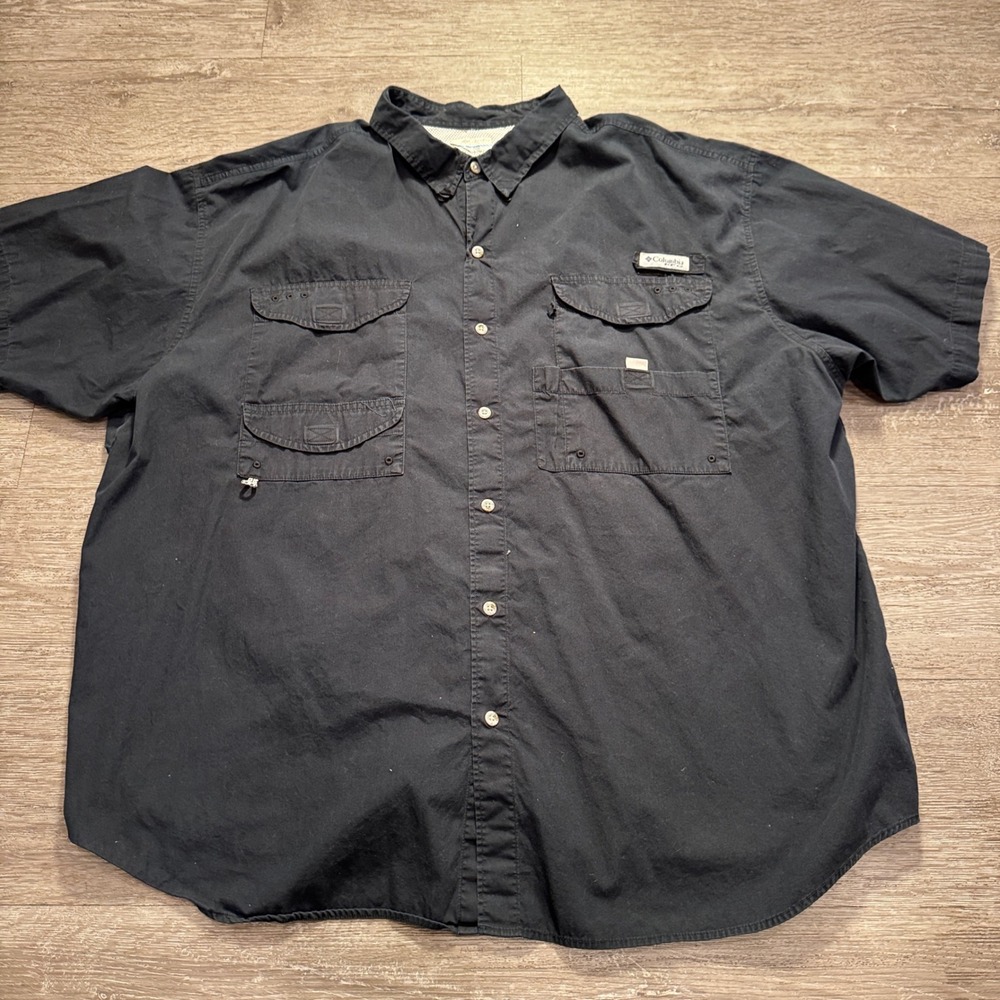 Columbia PFG Shirt Mens 3XL Black Cotton Fishing Utility Hiking Vented Pockets